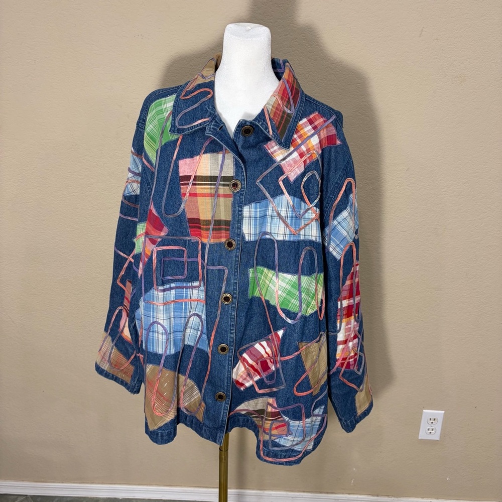 Vtg 90s New Direction Patchwork Denim Jacket Wome… - image 1